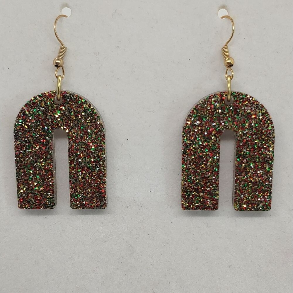 Earrings Upside-Down U Multi Glitter